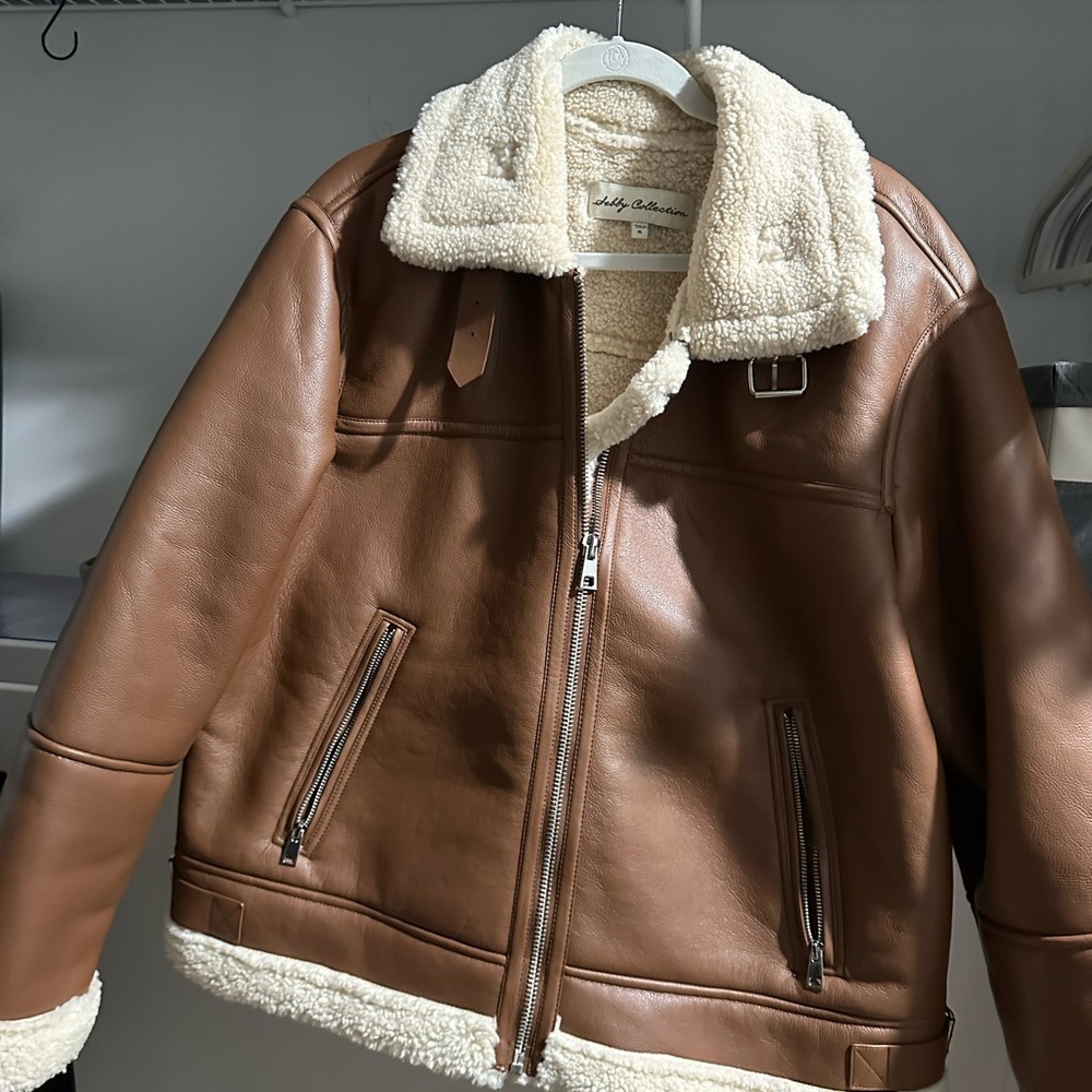 Brown Faux Leather Bomber Jacket with Shearling from Nordstrom